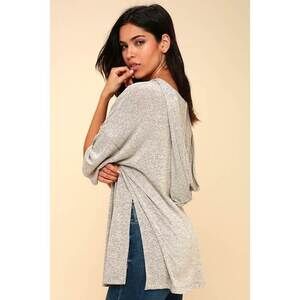 Lulus Wishing Heather Grey Hooded Oversized Tee